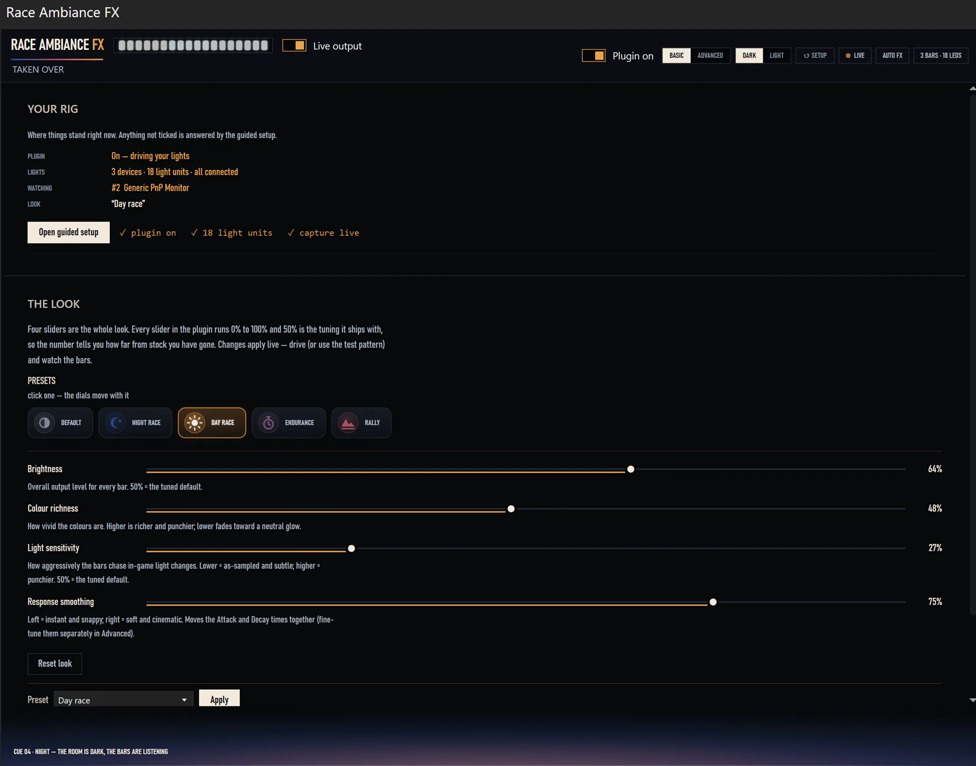 The Sim Ambiance FX screen inside SimHub